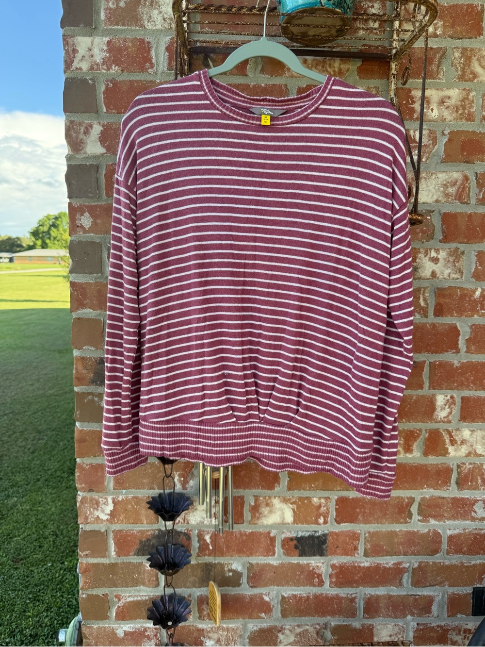 Kids Striped Long-Sleeve Sweater Top - Burgundy/White